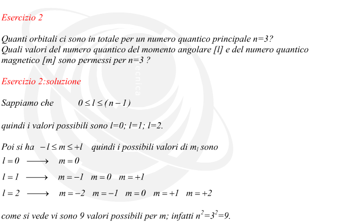 numero di orbitali e numeri quantici per un assegnato livello