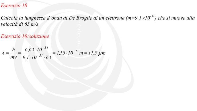 calcolo della lunghezza d'onda di De Broglie di un elettrone