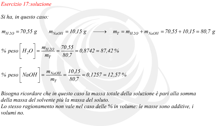 percentuale in peso di solvente e soluto