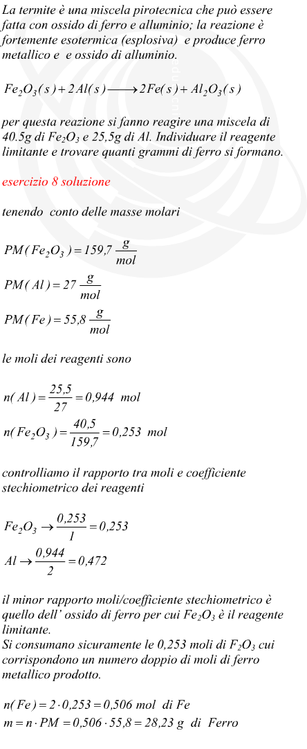 trovare quanti grammi di ferro si formano attraverso una miscela pirotecnica di termite