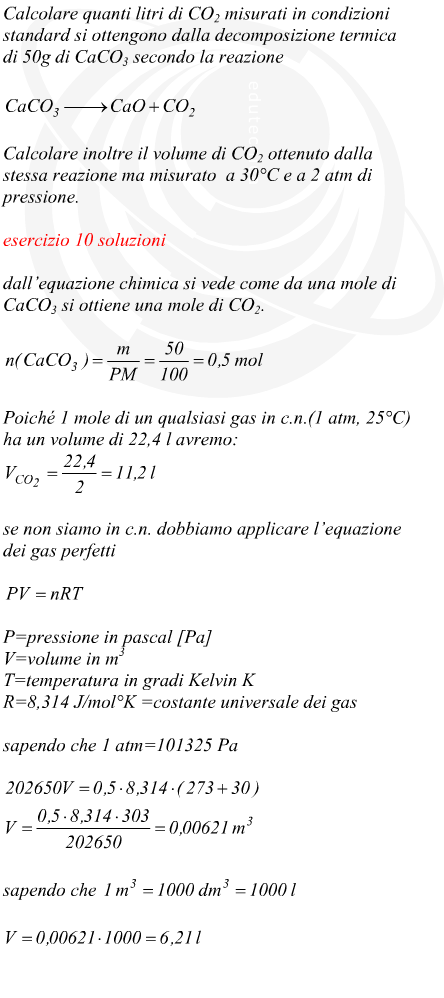 decomposizione del carbonato di calcio, anidride carbonica prodotta
