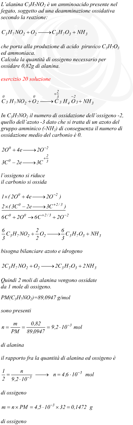 massa di acido piruvico e ammoniaca prodotti in una reazione da alanina