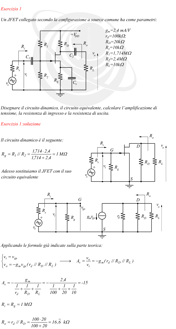 analisi del segnale amplificatore JFET configurazione source comune