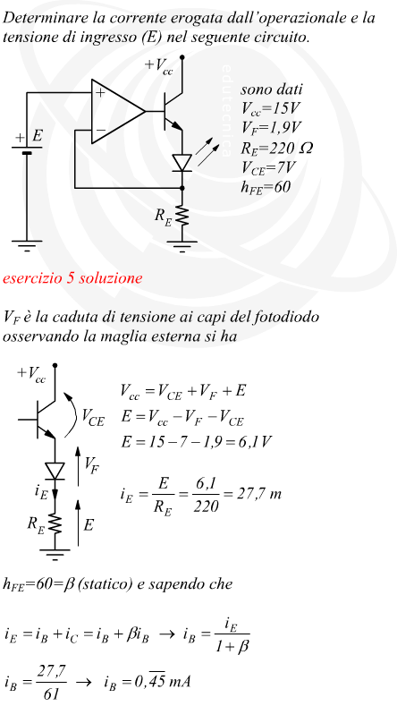 esempio di circuito con transistor amplificatore operazionale e fotodiodo