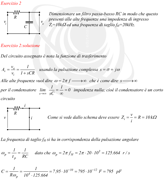 Dimensionamento di un filtro passivo passa basso RC