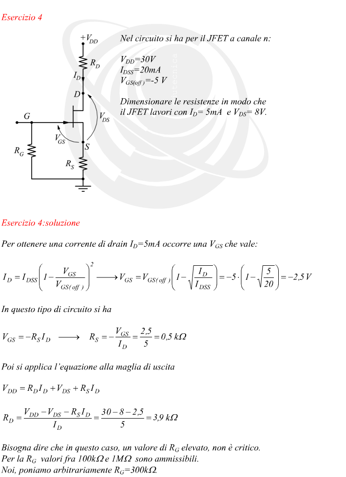 progetto di resistenze per JFET collegato con rete autopolarizzante