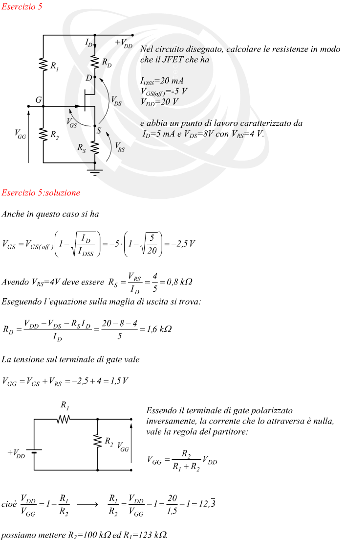 Dimensionare le resistenze di un circuito con JFET polarizzato con partitore di compensazione