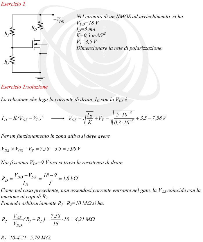 Dimensionamento delle resistenze di polarizzazione di un NMOS