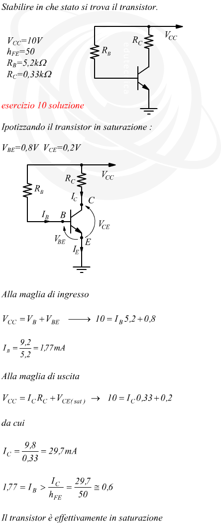 stabilire se il transistor  in saturazione