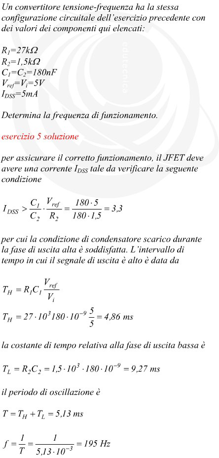 analisi di un convertitore tensione-frequenza con JFET e diodo in uscita