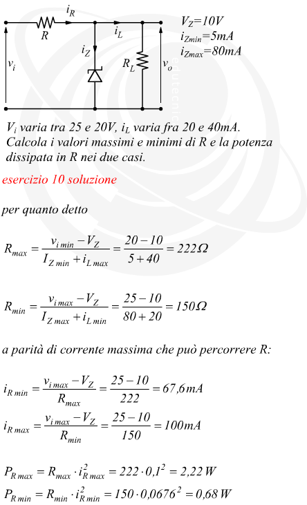 Diodo Zener e potenza dissipata su un resistore collegato