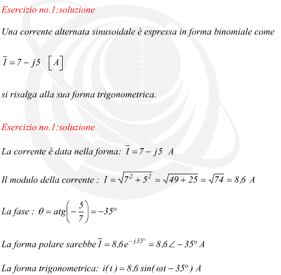 forma trigonometrica di una tensione alternata sinusoidale
