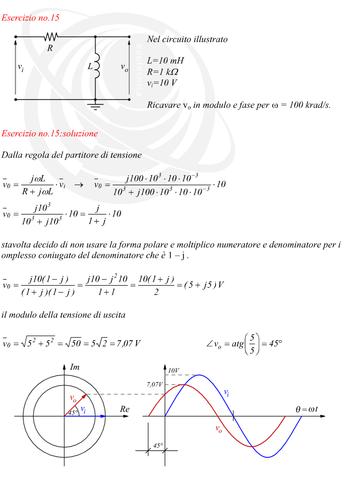 modulo e fase di una tensione in uscita da circuito elettrico in alternata