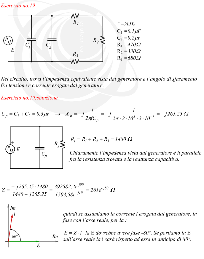 Esercizio calcolo impedenza e fase in circuito elettrico in alternata