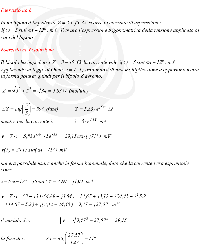 tensione ai capi di una impedenza in corrente alternata