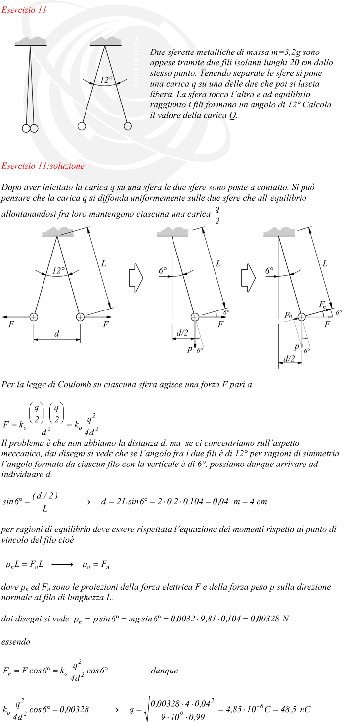 Calcolo del carica elettrica su due sfere che si respingono