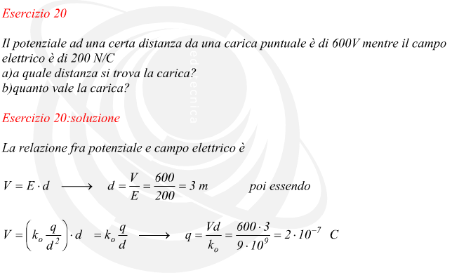valore e distanza di una carica noto il potenziale e il valore del campo elettrico