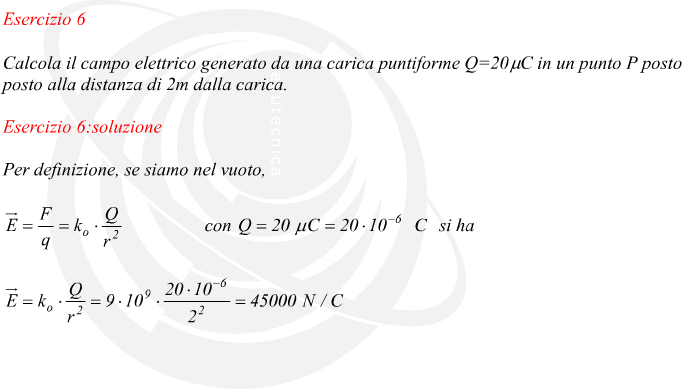 calcolo del valore del campo elettrico generato da una carica ad una certa distanza