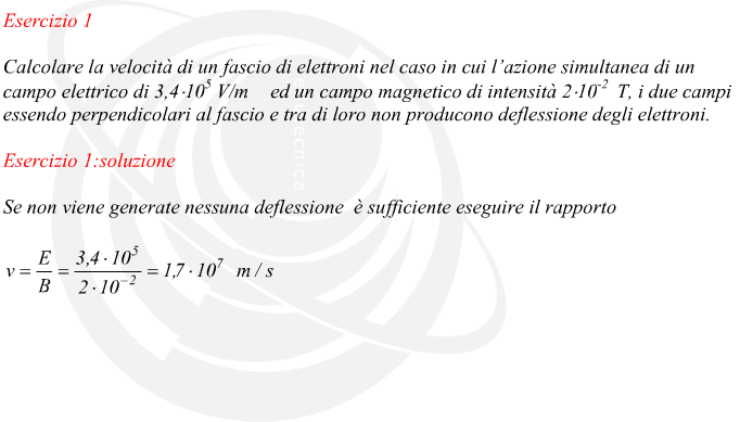 velocit di un fascio di elettroni in un campo elettromagnetico