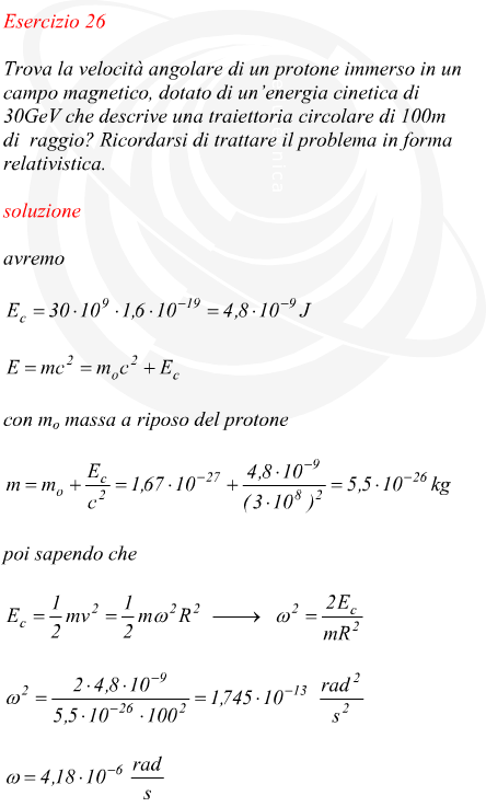 velocit angolare di un protone in un campo magnetico uniforme