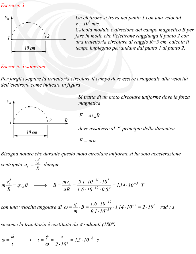 esercizio campo magnetico per la traiettoria di un elettrone