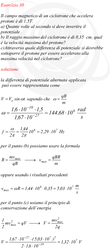frequenza e differenza di potenziale di un ciclotrone