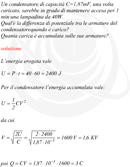 Carica elettrica sulle armature di un condensatore nota l'energia immagazzinata