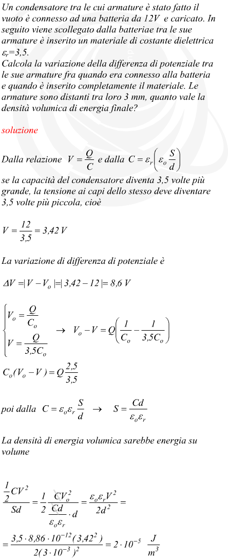densit volumica di energia di un condensatore