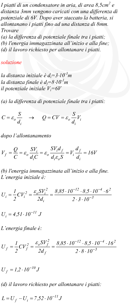 Lavoro richiesto per allontanare i piatti di un condensatore