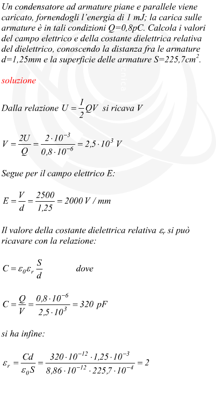 Campo elettrico in un candensatore carico ad una data energia