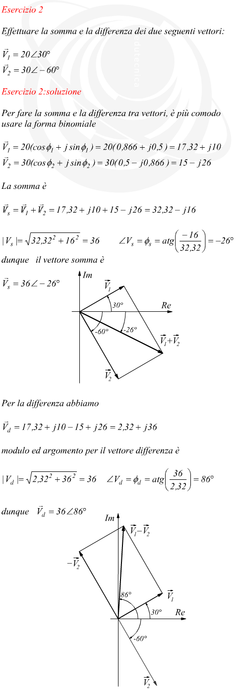 somma e differenza di versori e sinusoidi