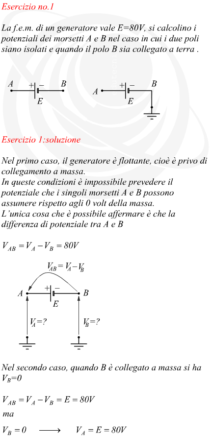 Potenziale elettrico ai nodi di un generatore  