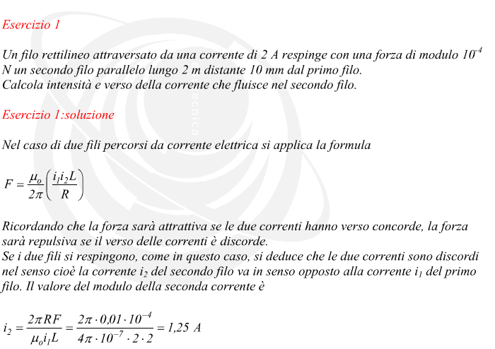 Corrente elettrica in un filo nota la corrente e la forza di repulsione con un secondo filo