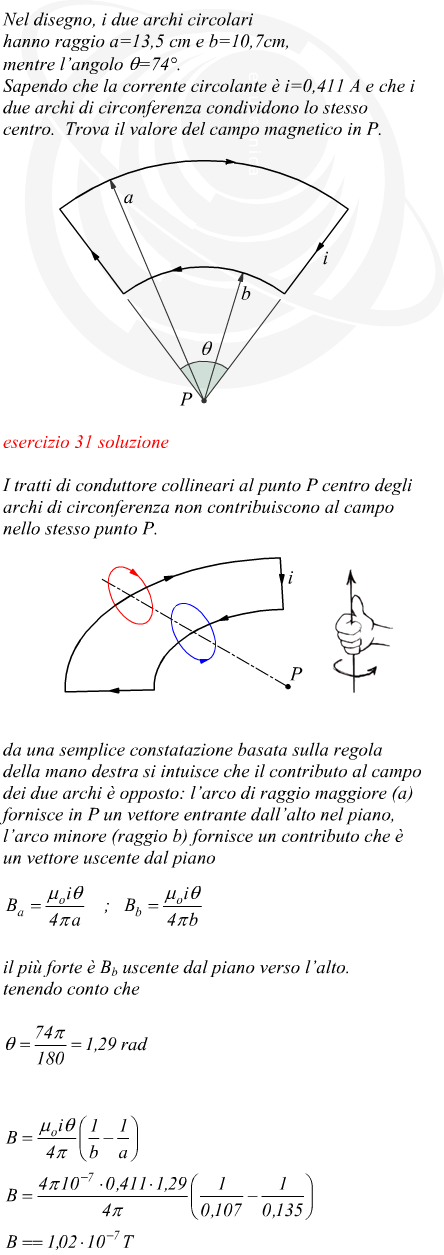 Campo magnetico al centro di un conduttore a forma di arco