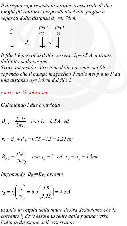 Corrente circolante in fili paralleli dato il campo magnetico