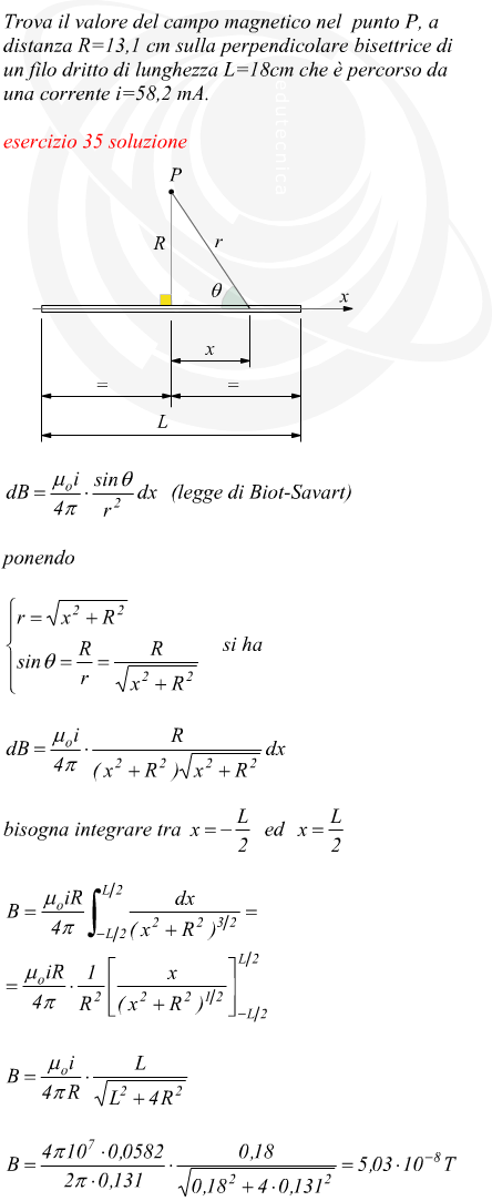 Campo magnetico in un punto sulla bisettrice di un conduttore rettilineo