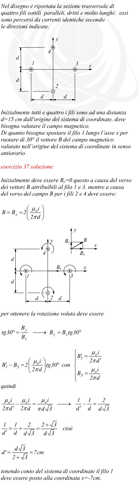 Campo magnetico al centro di quattro conduttori rettilinei paralleli