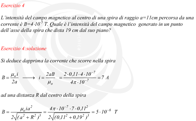 campo magnetico su asse di una spira percorsa da corrente elettrica