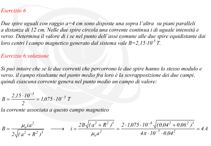 Corrente elettrica e campo magnetico esercizi risolti