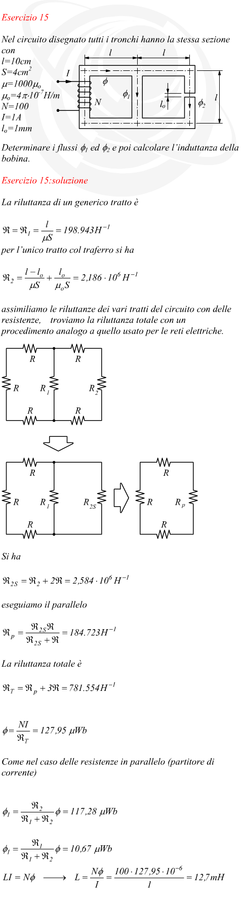 Flusso e induttanza di un circuito magnetico pi rami e traferro