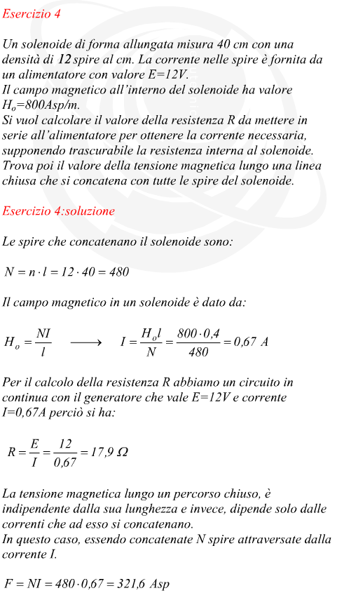 Tensione magnetica all'interno di un solenoide,calcolo della resitenza di alimentazione