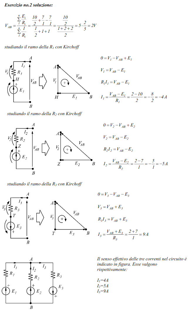 Teorema di Millman circuito elettrico con tre generatori di tensione