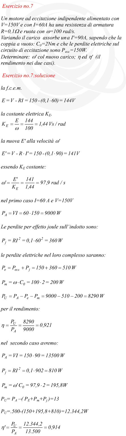 Rendimento di un  motore a corrente continua a vuoto e sotto carico