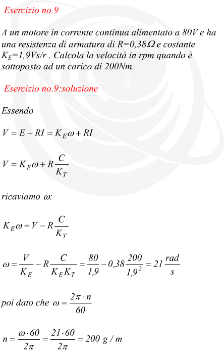 Velocit di rotazione di un motore a corrente continua data la coppia resistente