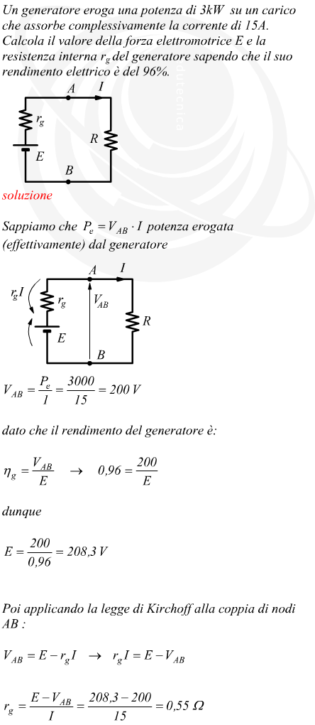 Calcolo della forza elettromotrice nota la potenza dissipata sul carico