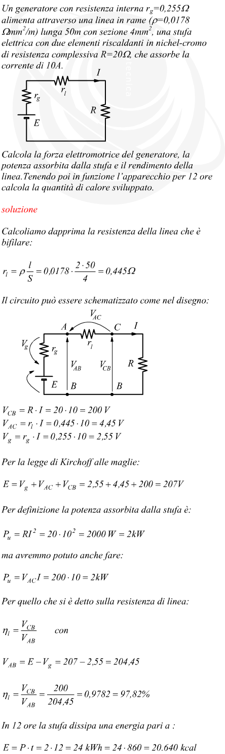 Calcolo della potenza assorbita e del rendimento della linea