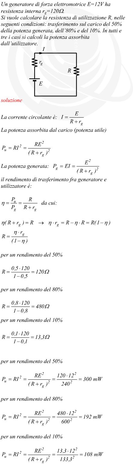 Potenza elettrica generata e resistenza di utilizzazione