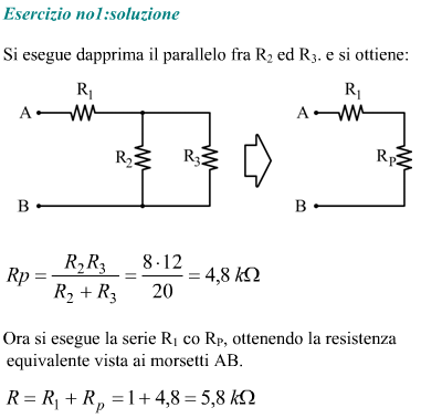 Risoluzione esercizio con resistenze in serie ed in parallelo calcolo resistenza equivalente
