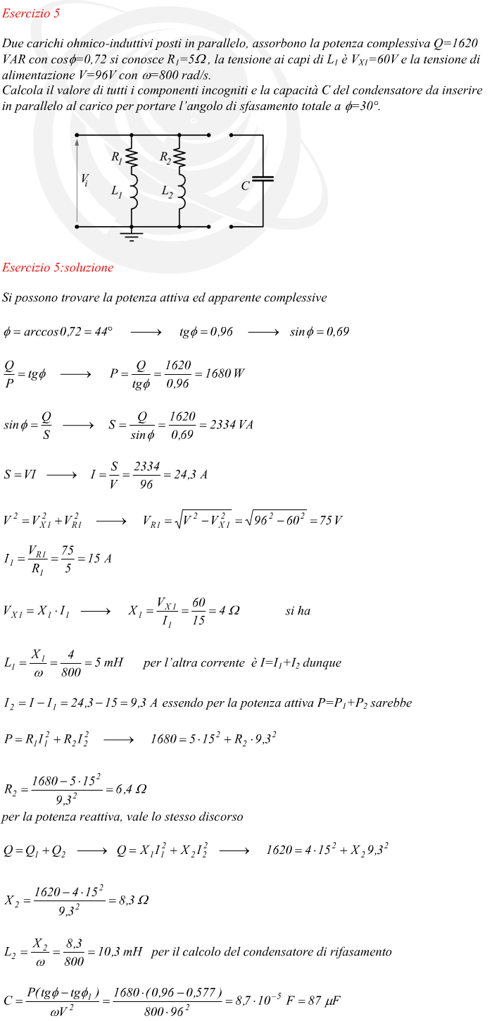 rifasamento di carichi ohmico-induttivi RL con la tensione di ingresso