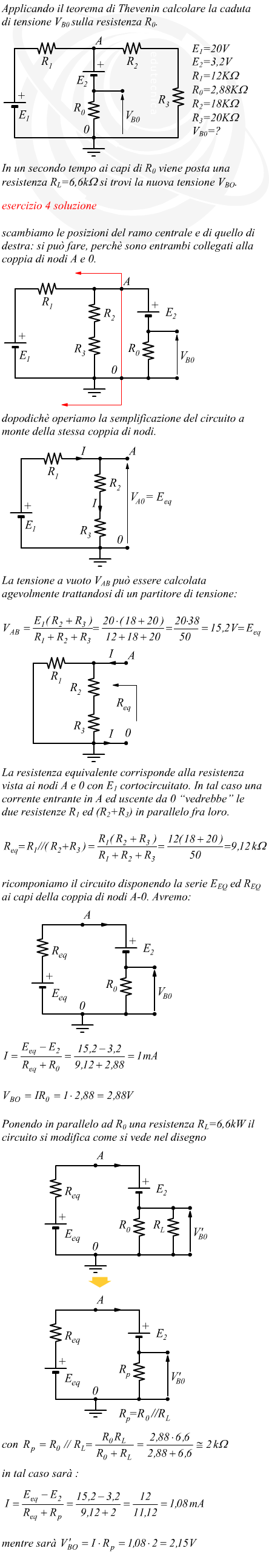 Calcolo di una corrente di un circuito con il teorema di Thevenin